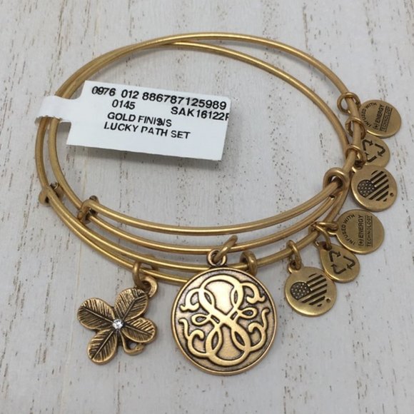 New 2 ALEX & ANI Gift Lucky Path Charm Gold Tone Bangle Bracelet - Picture 1 of 5